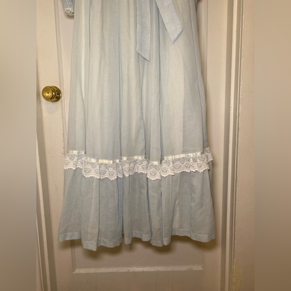 EUC True Vintage 1970s Pastel Pale Blue Gunne Sax Dress Lace Trim Pearl Buttons - Picture 11 of 13